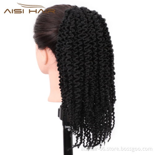 Aisi Hair Afro Kinky Synthetic Fiber Ponytail Hair Extension Pieces Wrap Drawstring Short Black Kinky Curly Synthetic Ponytails